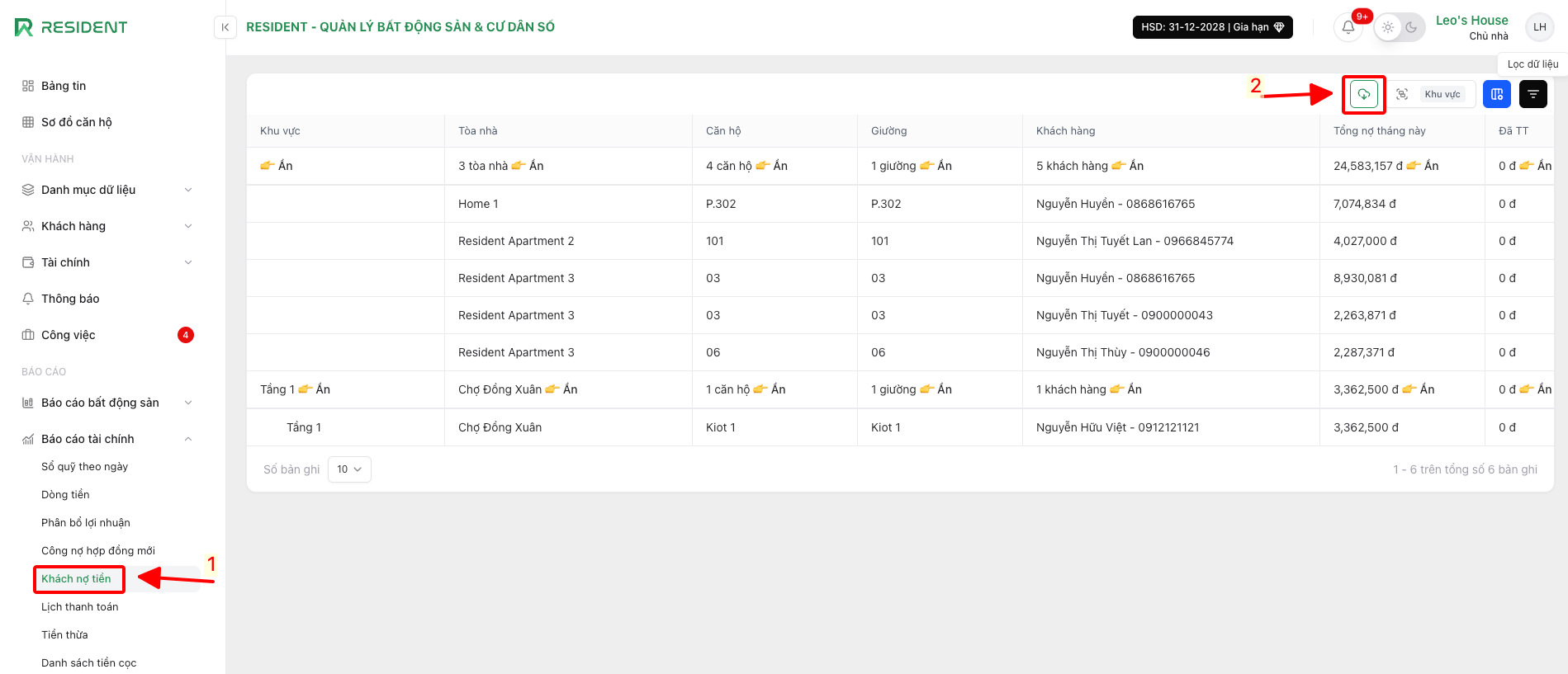 Nút xuất dữ liệu